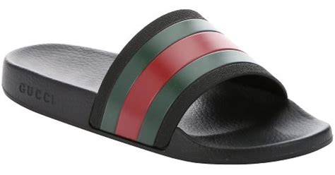 gucci black and green web striped rubber slide sandals|Gucci women's rubber slide sandal.